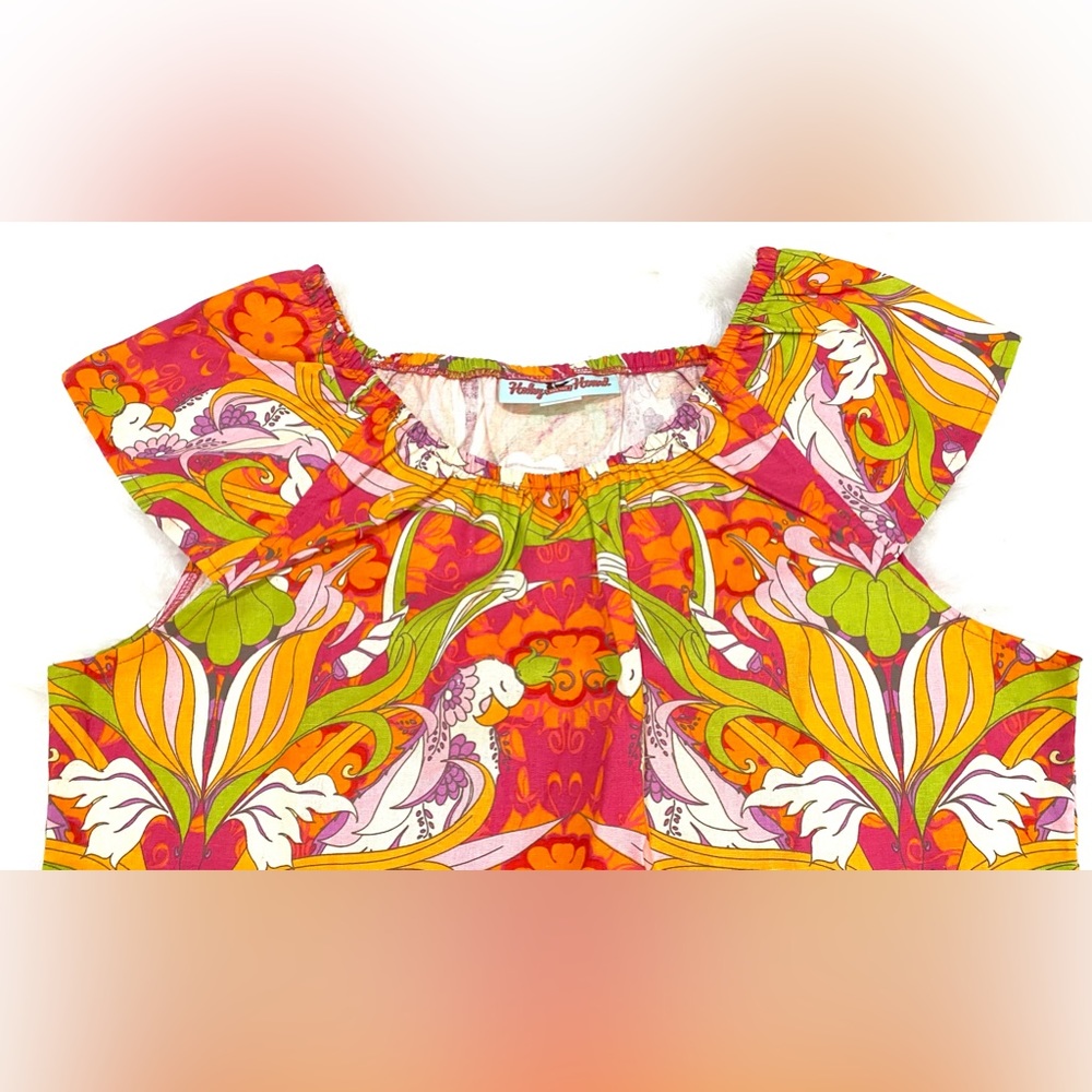 Haley & the Hound Womens XL Orange Floral Top Boho Summer Coastal Preppy Cottage - Picture 6 of 14